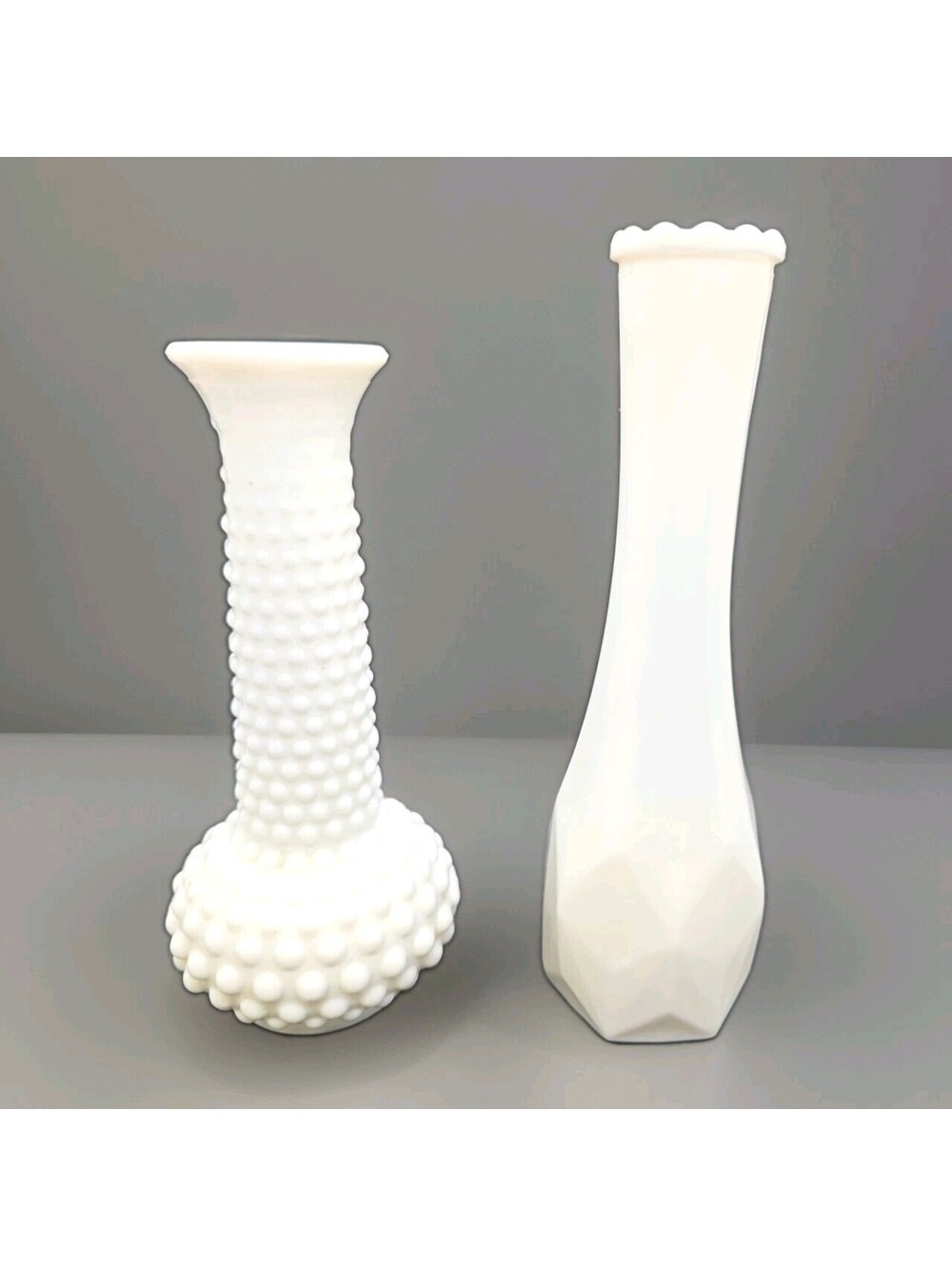 Vintage E.O. Brody Cleveland Co. Hobnail Milk Glass Bulb Vase &  Geometric Shape